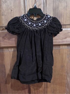 Girls brown Smocked Puff-Sleeve Dress
